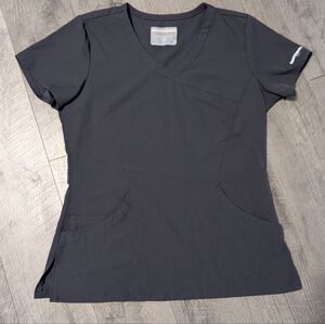 Skechers By Barco Reliance 3-Pocket Crossover V-Neck Scrub Top Medium Pewter